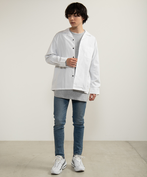 WEGO(ウィゴー)の「WEGO/ストレッチブロード開襟シャツ(シャツ/ブラウス・メンズ・ホワイト/ブラック/ネイビー/カーキ・SMALL/MEDIUM/LARGE)」の7枚目の写真