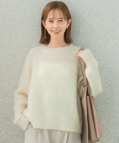 URBAN RESEARCH ROSSO WOMEN(アーバンリサーチ ロッソ)の「ヘアリーショートニット(ニット/セーター・レディース・オレンジ/ホワイト/ブルー/ベージュ・FREE)」の1枚目の写真