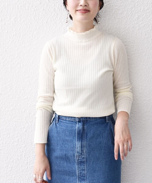 SHIPS(シップス)の「*〈手洗い可能〉フリルハイネックリブニット◆(ニット/セーター・レディース・ブラック/オフホワイト/グリーン/ライトイエロー・ONE SIZE)」の18枚目の写真