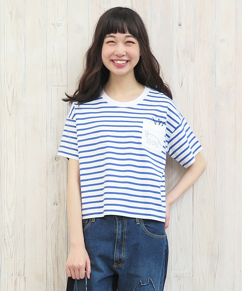 Ne-net(ネネット)の「いぬねことり T(Tシャツ/カットソー・レディース・オフホワイト/グレー/マルチ・02)」の3枚目の写真