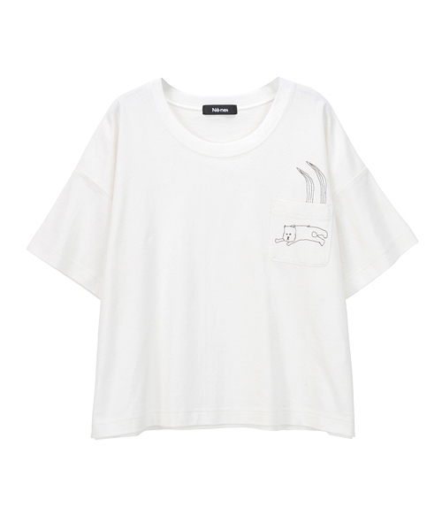 Ne-net(ネネット)の「いぬねことり T(Tシャツ/カットソー・レディース・オフホワイト/グレー/マルチ・02)」の11枚目の写真
