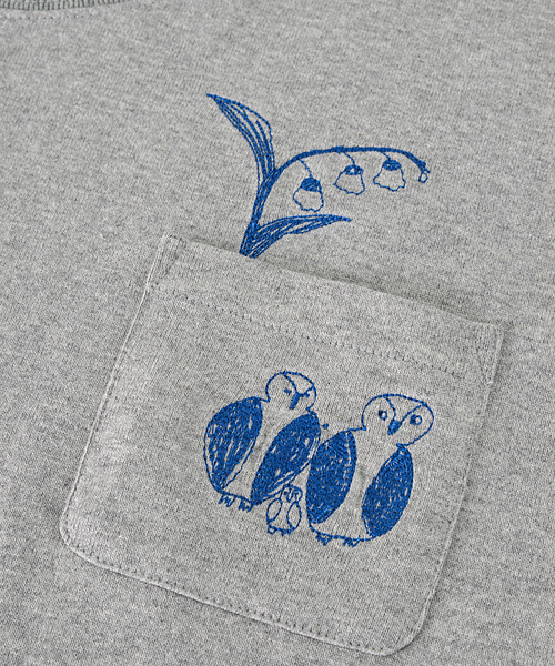 Ne-net(ネネット)の「いぬねことり T(Tシャツ/カットソー・レディース・オフホワイト/グレー/マルチ・02)」の6枚目の写真