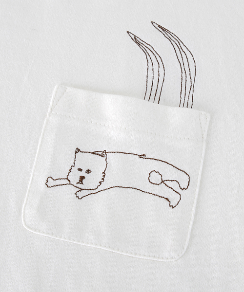 Ne-net(ネネット)の「いぬねことり T(Tシャツ/カットソー・レディース・オフホワイト/グレー/マルチ・02)」の7枚目の写真