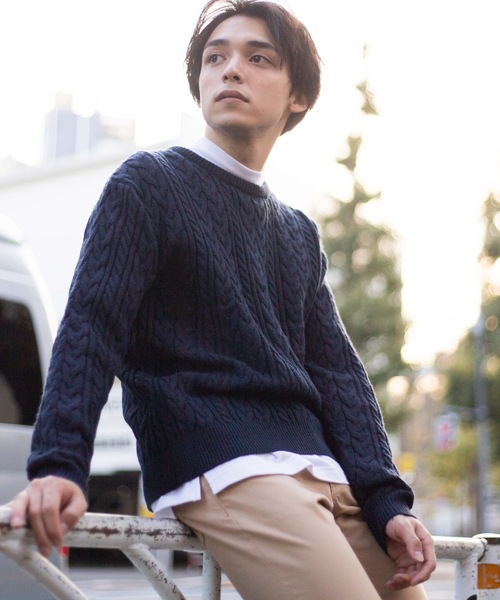 WEGO(ウィゴー)の「WEGO/ケーブルクルーネックセーター(ニット/セーター・メンズ・ホワイト/ベージュ/ネイビー/ブラウン/杢グレー/ワイン/カーキ/ブラック・SMALL/MEDIUM/LARGE)」の7枚目の写真