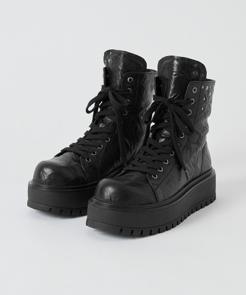 GRANCY(グランシー)の「【GRANCY】Fold-over Leather Shoes / 折り返し本革シューズ(スニーカー・メンズ・ブラック・40/44/42)」の1枚目の写真