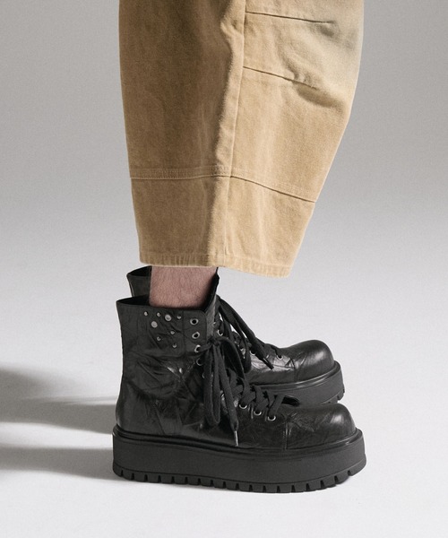 GRANCY(グランシー)の「【GRANCY】Fold-over Leather Shoes / 折り返し本革シューズ(スニーカー・メンズ・ブラック・40/44/42)」の4枚目の写真
