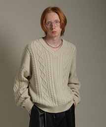 LURAKU | 【LURAKU】V-neck Short Length Cable Knit /  Vネック短丈ケーブルニット(ニット/セーター)