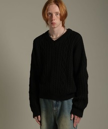 LURAKU | 【LURAKU】V-neck Short Length Cable Knit /  Vネック短丈ケーブルニット(ニット/セーター)