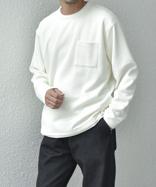SHIPS any(シップス エニィ)の「SHIPS any: パールワッフル フェイクレイヤード Tシャツ (ロンT)◇(Tシャツ/カットソー・メンズ・オリーブ/ベージュ/グレー/ダークグレー/ネイビー/ナチュラル・LARGE/X-LARGE/SMALL/MEDIUM)」の4枚目の写真