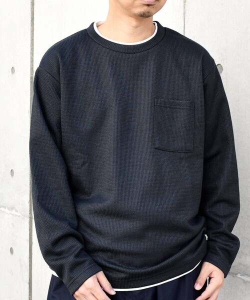 SHIPS any(シップス エニィ)の「SHIPS any: パールワッフル フェイクレイヤード Tシャツ (ロンT)◇(Tシャツ/カットソー・メンズ・オリーブ/ベージュ/グレー/ダークグレー/ネイビー/ナチュラル・LARGE/X-LARGE/SMALL/MEDIUM)」の5枚目の写真