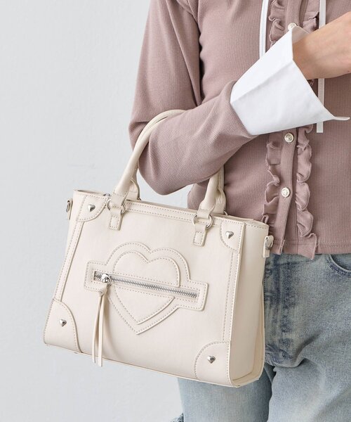 OLIVE des OLIVE(オリーブデオリーブ)の「ハートスタッズバッグ(トートバッグ・レディース・ピンク/ブラック/アイボリー/ベージュ・FREE)」の7枚目の写真