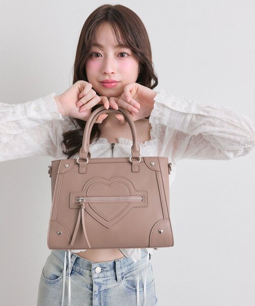 OLIVE des OLIVE(オリーブデオリーブ)の「ハートスタッズバッグ(トートバッグ・レディース・ピンク/ブラック/アイボリー/ベージュ・FREE)」の12枚目の写真