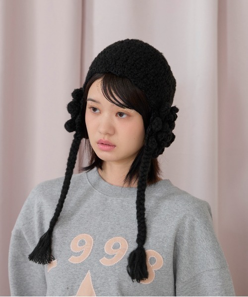 kaorinomori(カオリノモリ)の「kaorinomori リタニット / カオリノモリ(ニットキャップ/ビーニー・レディース・ブラック/ホワイト・FREE)」の1枚目の写真