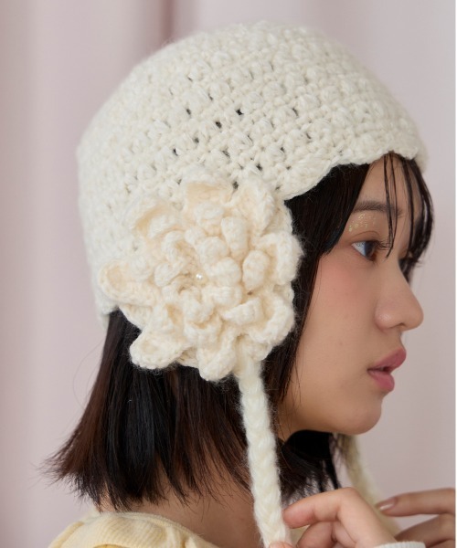 kaorinomori(カオリノモリ)の「kaorinomori リタニット / カオリノモリ(ニットキャップ/ビーニー・レディース・ブラック/ホワイト・FREE)」の3枚目の写真