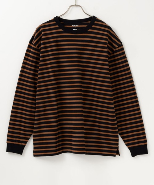 NAVY(ネイビー)の「NAVY USコットン100% ボーダー長袖Tシャツ(Tシャツ/カットソー・メンズ・ブラック/ホワイト/ネイビー/ブラウン・M/S/L/XL/XXL)」の3枚目の写真