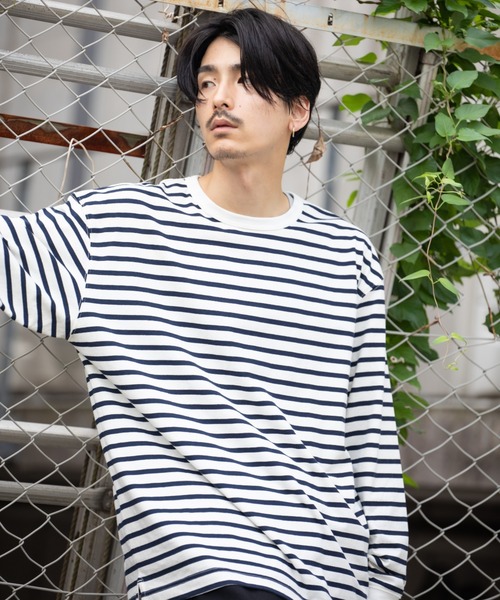 NAVY(ネイビー)の「NAVY USコットン100% ボーダー長袖Tシャツ(Tシャツ/カットソー・メンズ・ブラック/ホワイト/ネイビー/ブラウン・M/S/L/XL/XXL)」の2枚目の写真