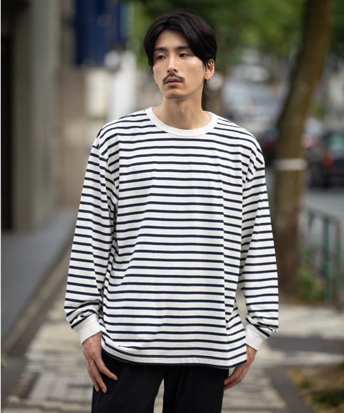 NAVY(ネイビー)の「NAVY USコットン100% ボーダー長袖Tシャツ(Tシャツ/カットソー・メンズ・ブラック/ホワイト/ネイビー/ブラウン・M/S/L/XL/XXL)」の18枚目の写真
