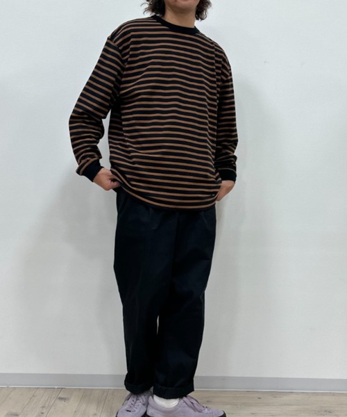 NAVY(ネイビー)の「NAVY USコットン100% ボーダー長袖Tシャツ(Tシャツ/カットソー・メンズ・ブラック/ホワイト/ネイビー/ブラウン・M/S/L/XL/XXL)」の11枚目の写真
