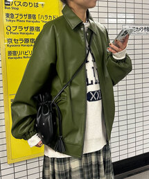【ユニセックス】ヴィンテージオーバーサイズフェイクレザージャケット