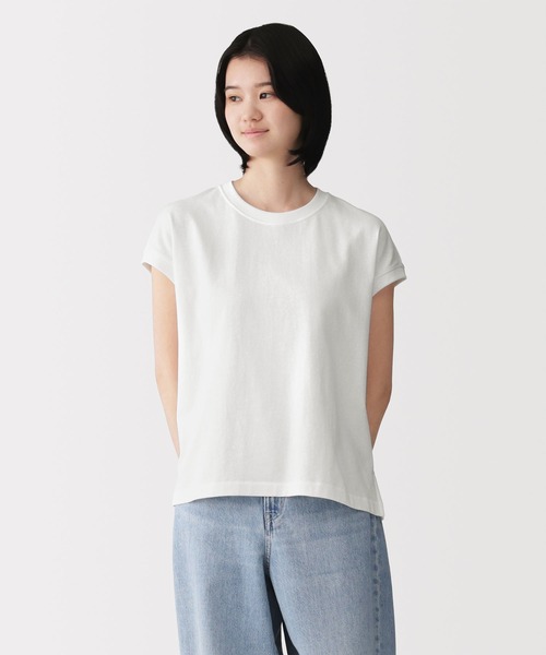 無印良品(ムジルシリョウヒン)の「婦人 引き揃え天竺編みフレンチスリーブTシャツ(Tシャツ/カットソー・レディース・ダークグレー/ブルー系/ホワイト/ライトブルー/ブラック/ライトイエロー・S/M/L/XL)」の1枚目の写真