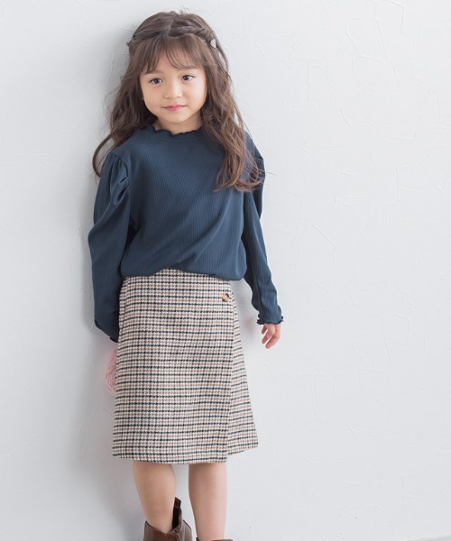 lulpini(ルルピー二)の「kids パフスリーブメローロングスリーブTシャツ(Tシャツ/カットソー・キッズ・ネイビー/オフホワイト/ライム/サーモンピンク・S/M/L)」の3枚目の写真