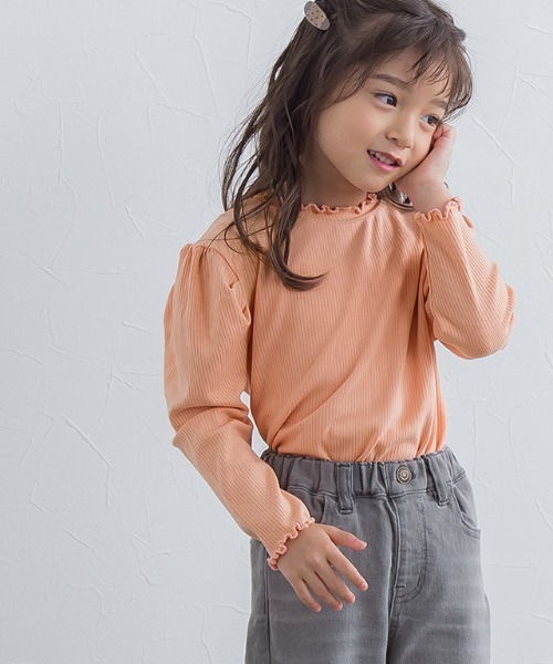 lulpini(ルルピー二)の「kids パフスリーブメローロングスリーブTシャツ(Tシャツ/カットソー・キッズ・ネイビー/オフホワイト/ライム/サーモンピンク・S/M/L)」の4枚目の写真