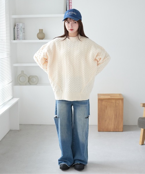ECRIRE(エクリール)の「ドロップショルダーざっくり編みニット(ニット/セーター・レディース・ピンク/ブラウン/ベージュ・M/L)」の14枚目の写真