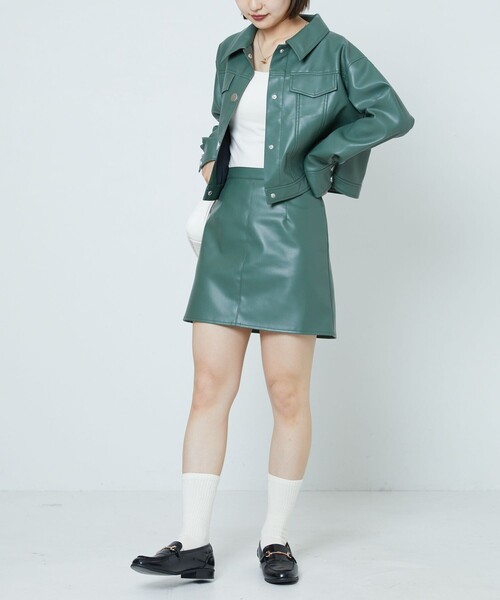 PUBLUX(パブリュクス)の「PUBLUX/パブリュクス フェイクレザーショートジャケット(その他アウター・レディース・グリーン/ブラック・フリ-)」の10枚目の写真