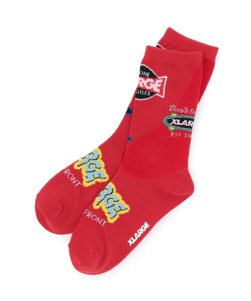 XLARGE KIDS(エクストララージキッズ)の「ミックスロゴ クルーソックス(ソックス/靴下・キッズ・レッド/トップグレー/ブラック・13-15cm/19-21cm/17-19cm/15-17cm)」の1枚目の写真