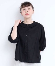 l'atelier du savon | 襟プリーツ綿麻ブラウス(シャツ/ブラウス)