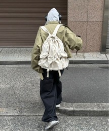 Chikashitsu + | ストリートファッション Chikashitsu + チカシツプラス pocket string backpack バッグ バッグパック リュック ドローストリング シャーリング 肩掛け ファッションアイテム 韓国ファッション 韓国ストリート(バックパック/リュック)