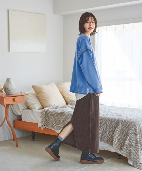 niko and...(ニコアンド)の「ストレッチカットコールスカート(スカート・レディース・ライトグレー/ブラック/ネイビー/ブラウン・MEDIUM/LARGE)」の9枚目の写真