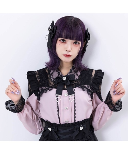 DearMyLove(ディアマイラブ)の「レースフリルハートビジューブラウス(シャツ/ブラウス・レディース・ホワイト/ベビーピンク/ブラック/レッド・LARGE/MEDIUM/X-LARGE/XX-LARGE)」の3枚目の写真