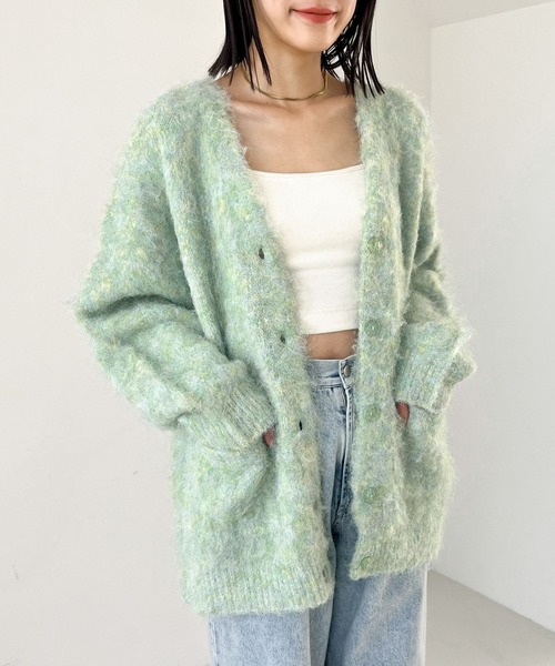 Heather(ヘザー)の「ボリュームシャギーニットカーディガン 974254(カーディガン/ボレロ・レディース・グリーン/ピンク/ベビーピンク/グレー/オフホワイト・FREE)」の3枚目の写真