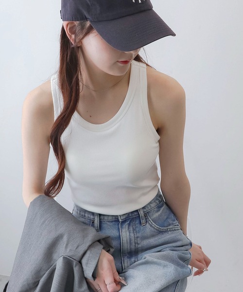 WEGO(ウィゴー)の「WEGO/なちゅ盛れカップインアメスリタンク(タンクトップ・レディース・杢グレー/ブラック/オフホワイト/レッド・SMALL/MEDIUM)」の9枚目の写真