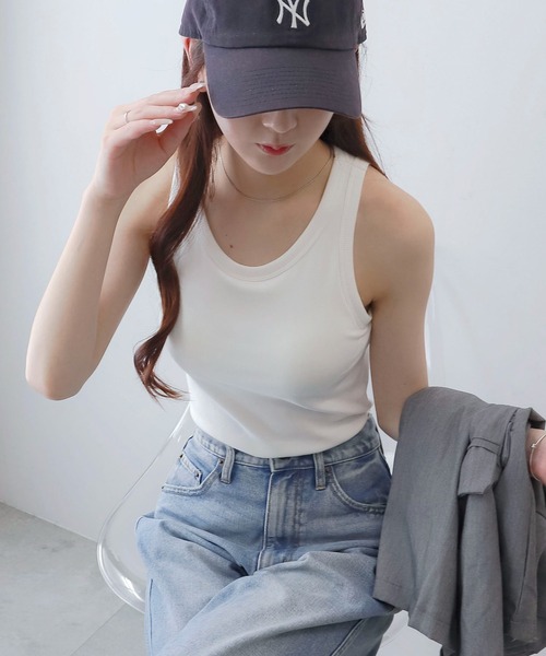 WEGO(ウィゴー)の「WEGO/なちゅ盛れカップインアメスリタンク(タンクトップ・レディース・杢グレー/ブラック/オフホワイト/レッド・SMALL/MEDIUM)」の10枚目の写真