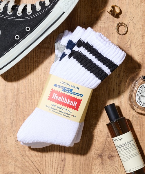 Healthknit(ヘルスニット)の「ギフトにもぴったり!【Healthknit】3足セットヘビーウェイトロングソックス クルーソックス 3PACK SET SOCKS(ソックス/靴下・メンズ・ホワイト/マルチ/アイボリー/オフホワイト/スモーク/その他/その他1/その他2/ホワイト系その他/ホワイト系その他2/その他3/その他4/その他5/その他6/その他7/その他8/その他14/その他13/その他16/その他15/ホワイト系その他3/その他17/ブラック/その他18/その他19・M/S/FREE)」の2枚目の写真