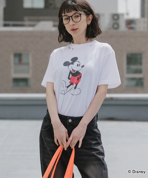 GOOD ROCK SPEED(グッドロックスピード)の「GOOD ROCK SPEED/グッドロックスピード/ MickeyMouse / Disney / ダメ―ジクルーネックTシャツ 2026年 夏 夏服(Tシャツ/カットソー・メンズ・ホワイト/ブラック・S/M/L)」の5枚目の写真