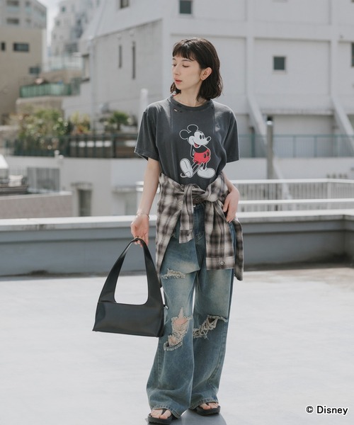 GOOD ROCK SPEED(グッドロックスピード)の「GOOD ROCK SPEED/グッドロックスピード/ MickeyMouse / Disney / ダメ―ジクルーネックTシャツ 2026年 夏 夏服(Tシャツ/カットソー・メンズ・ホワイト/ブラック・S/M/L)」の11枚目の写真