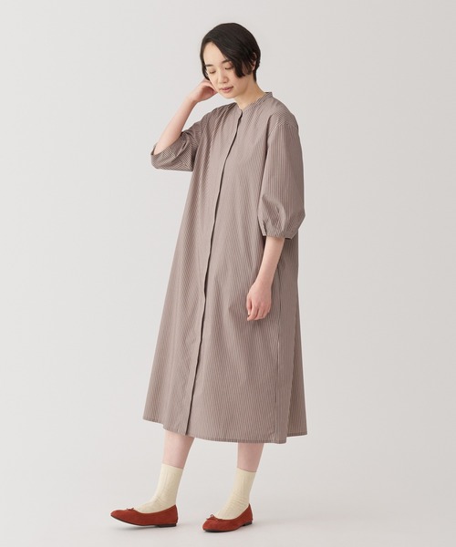 無印良品(ムジルシリョウヒン)の「婦人 乾きやすいブロード 七分袖ワンピース(ワンピース・レディース・ブラウン系/ブラック/ブラウン系1・S/XL/L/M)」の1枚目の写真