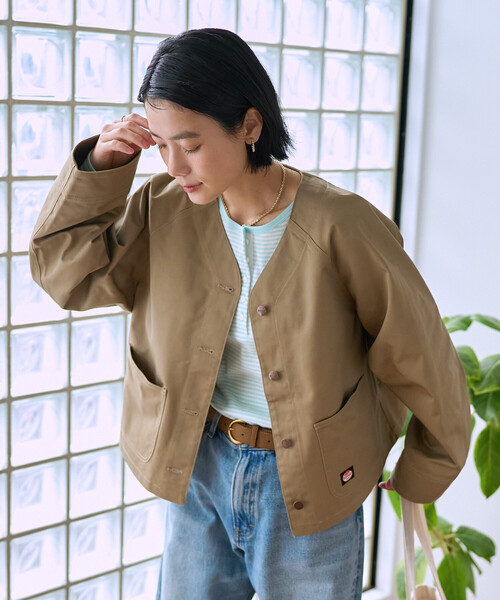 FREAK'S STORE(フリークスストア)の「RED KAP × FREAK'S STORE/レッドキャップ 別注 ノーカラーVネックジャケット<セットアップ対応>(ノーカラージャケット・レディース・その他2/ネイビー/ナチュラル/ベージュ/オリーブ・フリ-)」の2枚目の写真