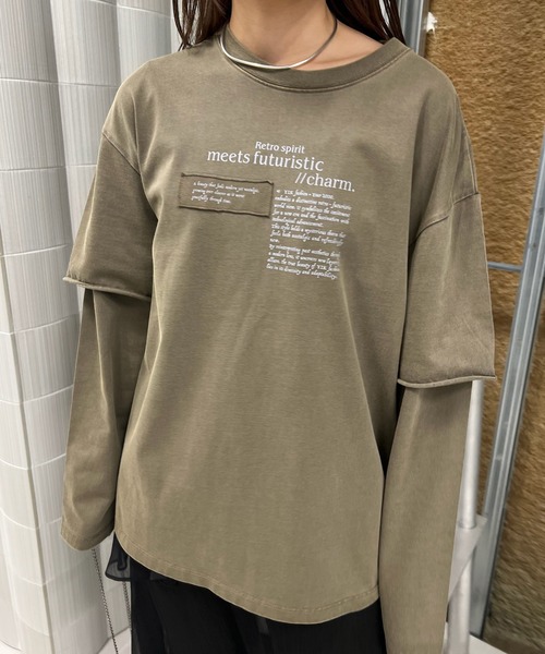 Ameri(アメリ)の「<ZOZOTOWN限定>VINTAGE LIKE LAYARD LONG TEE(Tシャツ/カットソー・レディース・ピンク/カーキ/チャコールグレー・FREE)」の2枚目の写真