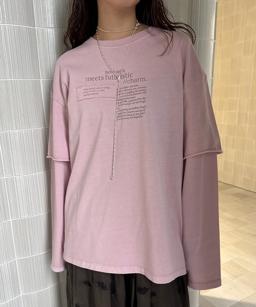 Ameri(アメリ)の「<ZOZOTOWN限定>VINTAGE LIKE LAYARD LONG TEE(Tシャツ/カットソー・レディース・ピンク/カーキ/チャコールグレー・FREE)」の3枚目の写真