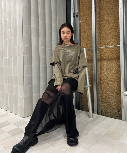 Ameri(アメリ)の「<ZOZOTOWN限定>VINTAGE LIKE LAYARD LONG TEE(Tシャツ/カットソー・レディース・ピンク/カーキ/チャコールグレー・FREE)」の10枚目の写真