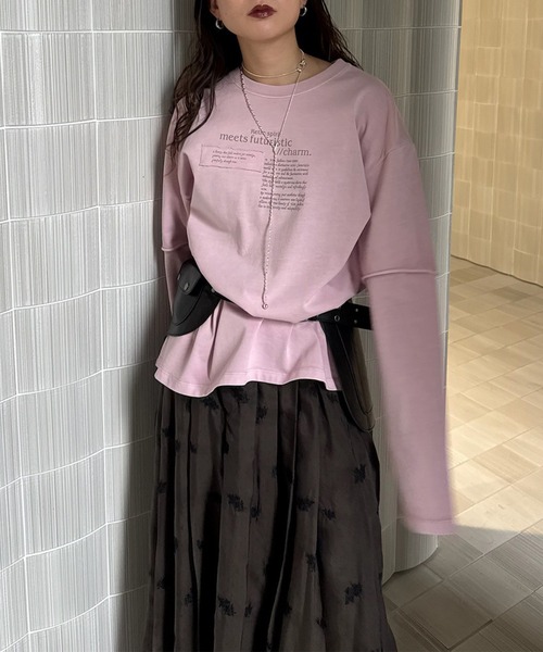 Ameri(アメリ)の「<ZOZOTOWN限定>VINTAGE LIKE LAYARD LONG TEE(Tシャツ/カットソー・レディース・ピンク/カーキ/チャコールグレー・FREE)」の7枚目の写真