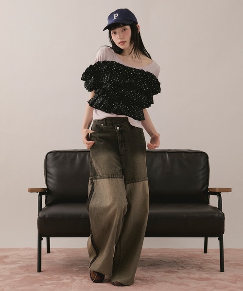loin nuit(ロワンニュイ)の「frill docking tops / フリルドッキングトップス(Tシャツ/カットソー・レディース・アイボリー/ブラック/ピンク・FREE)」の11枚目の写真