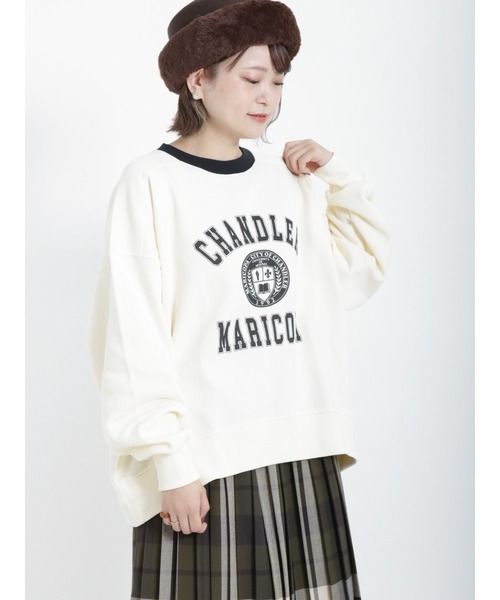 Samansa Mos2(サマンサ モスモス)の「裏起毛配色リブスウェット(Tシャツ/カットソー・レディース・ブラック/ダークブラウン/グリーン/キナリ・フリ-)」の2枚目の写真