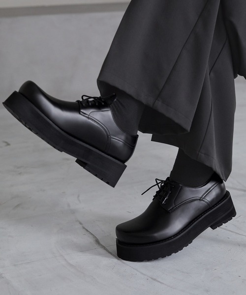 cussil(クシル)の「【cussil/クシル】【+6.5cm】プレーンワイドトゥダービーシューズ(ドレスシューズ・メンズ・ブラック・42/40/44)」の1枚目の写真