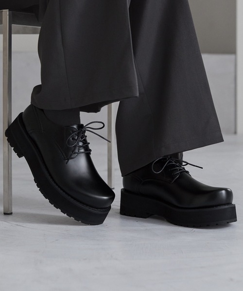 cussil(クシル)の「【cussil/クシル】【+6.5cm】プレーンワイドトゥダービーシューズ(ドレスシューズ・メンズ・ブラック・42/40/44)」の4枚目の写真