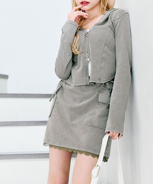 OLIVE des OLIVE(オリーブデオリーブ)の「USED加工風セットアップ(ワンピース・レディース・ピンク/カーキ/スミクロ・FREE)」の3枚目の写真